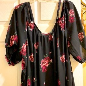 Brand New Cold shoulder black floral half sleeve flowy shirt